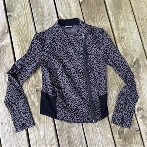 Leopard Print Asymmetrical Zip Moto Sweater Jacket Size S